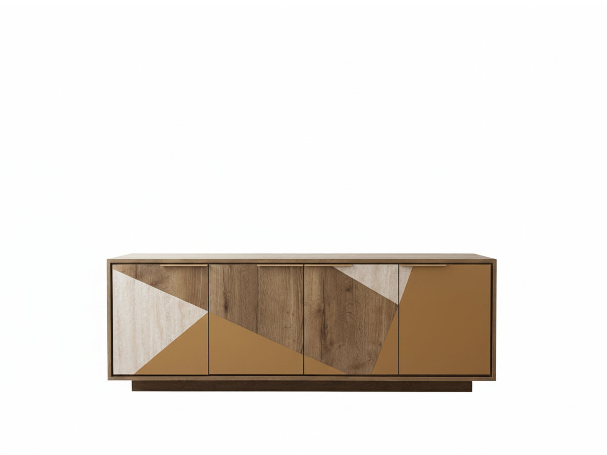 TULUM dressoir met 4 deuren, 190 cm, hout- en travertinlook