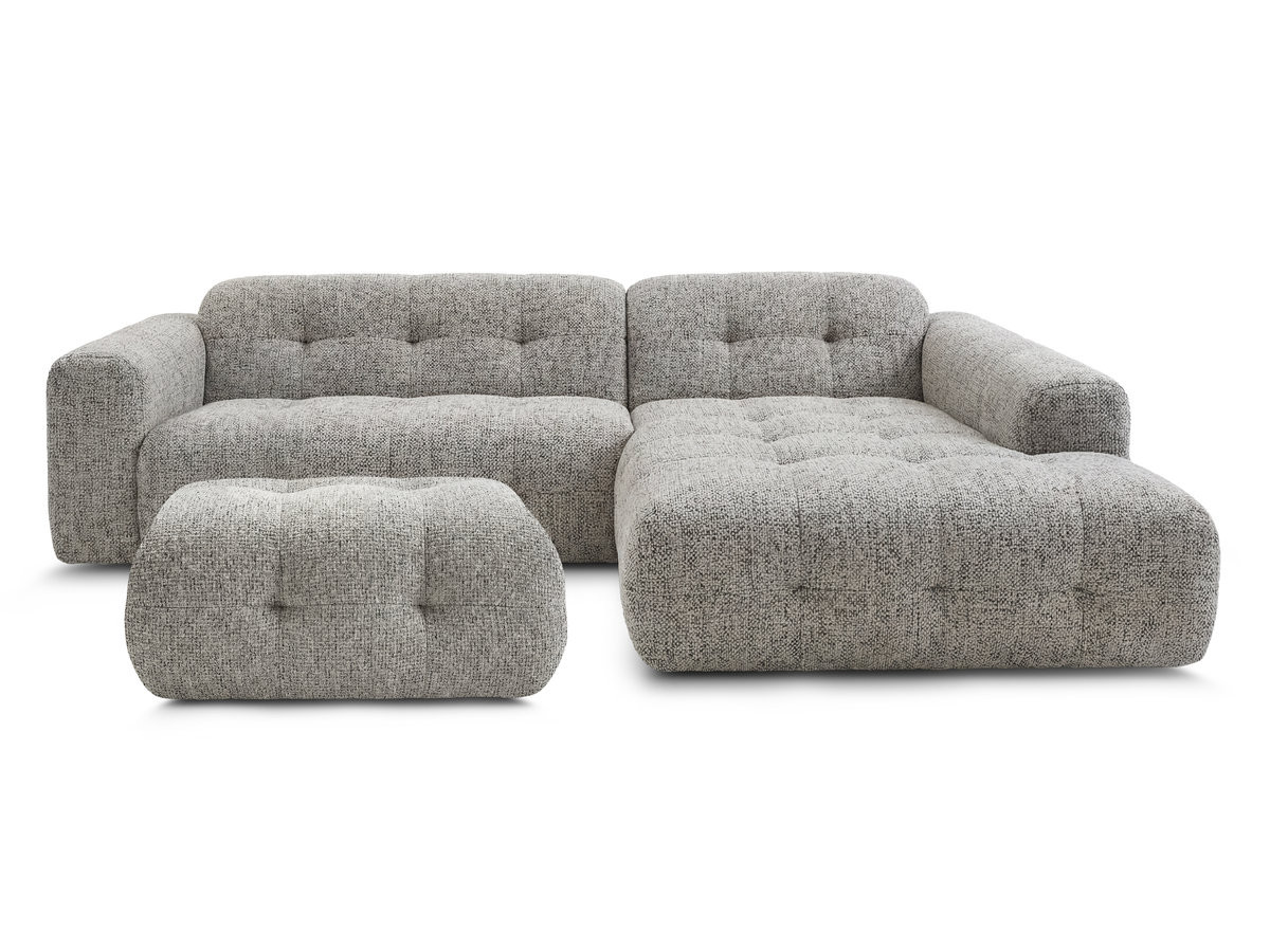 LAURA vaste hoekbank in gemęleerde stof met kleine poef