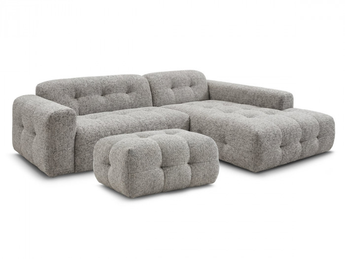 Canapé d'angle fixe LAURA tissu chiné avec petit pouf