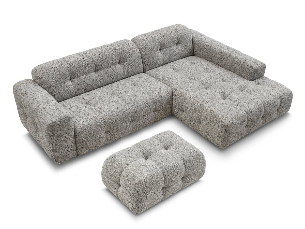 LAURA vaste hoekbank in gemęleerde stof met kleine poef