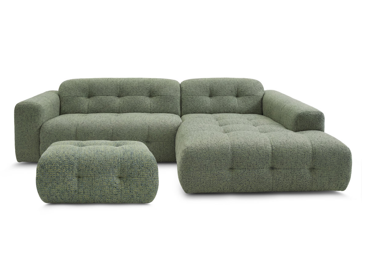 LAURA vaste hoekbank in gemęleerde stof met kleine poef