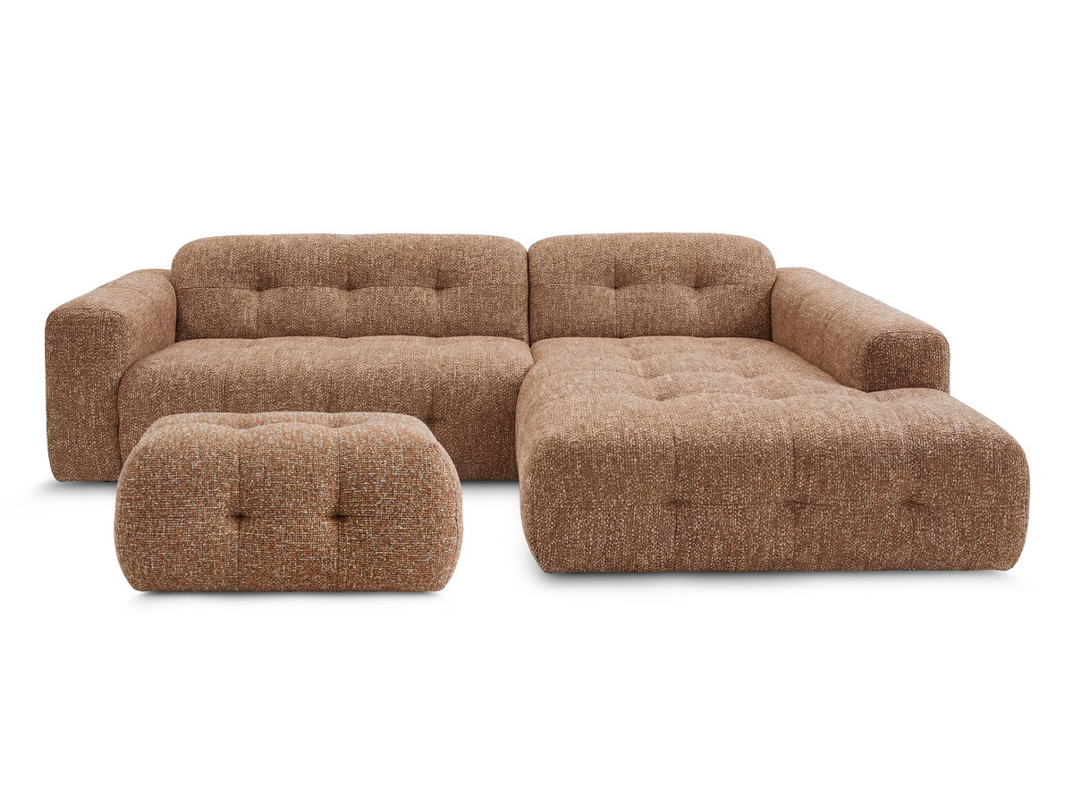 LAURA vaste hoekbank in gemęleerde stof met kleine poef