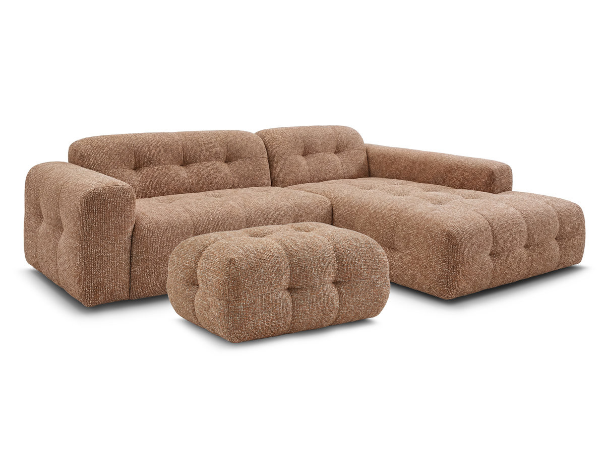 LAURA vaste hoekbank in gemęleerde stof met kleine poef