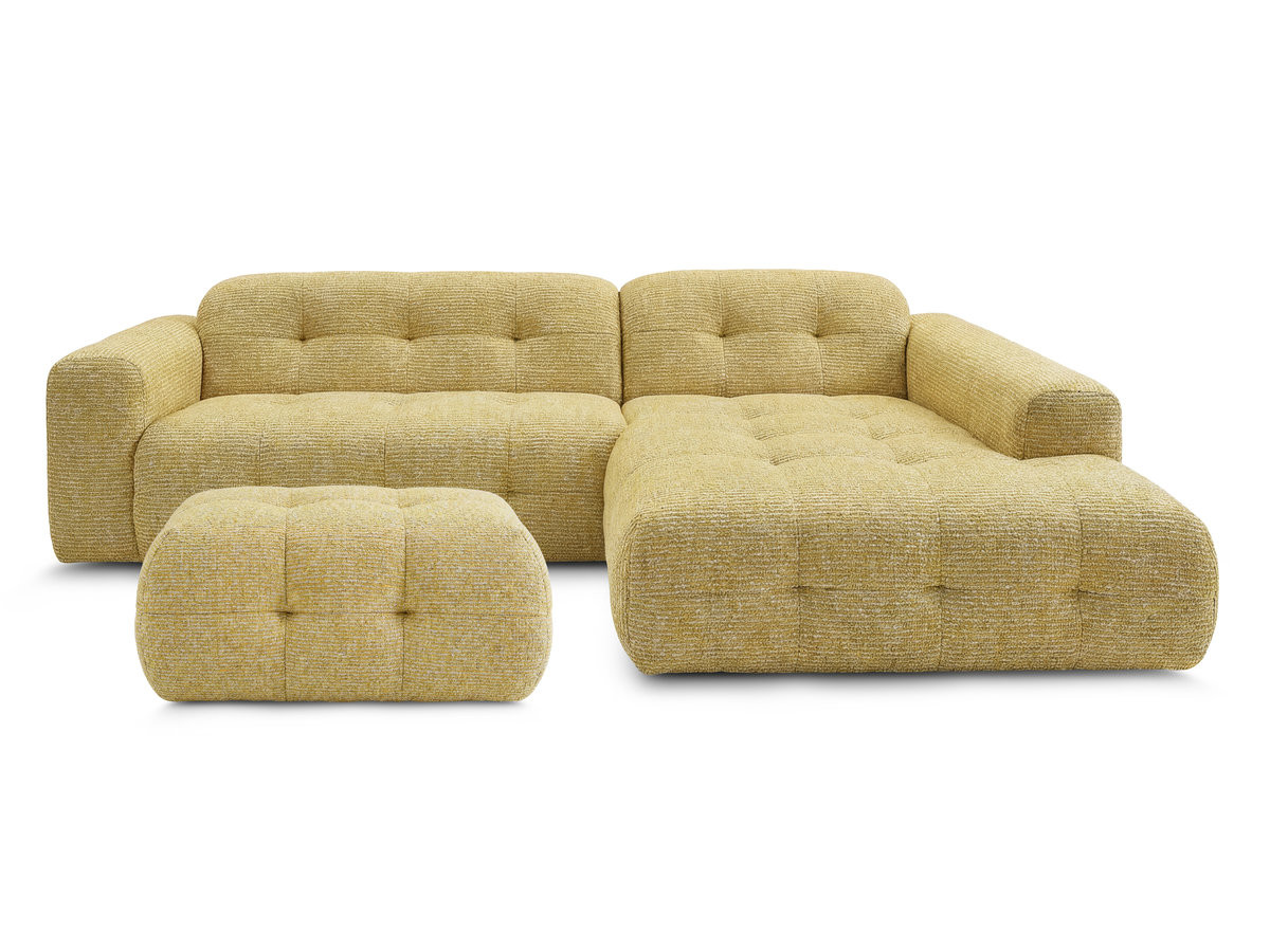 LAURA vaste hoekbank in gemęleerde stof met kleine poef