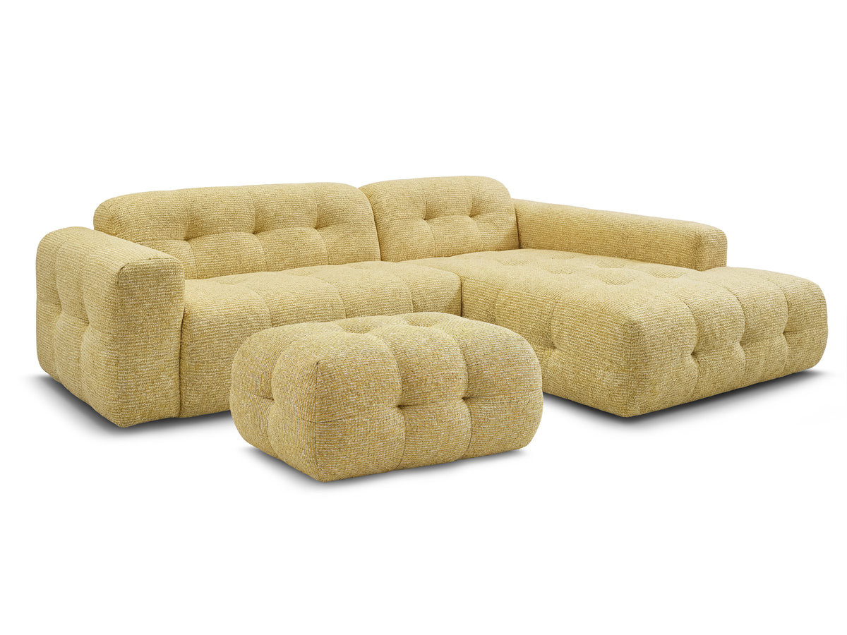 LAURA vaste hoekbank in gemęleerde stof met kleine poef