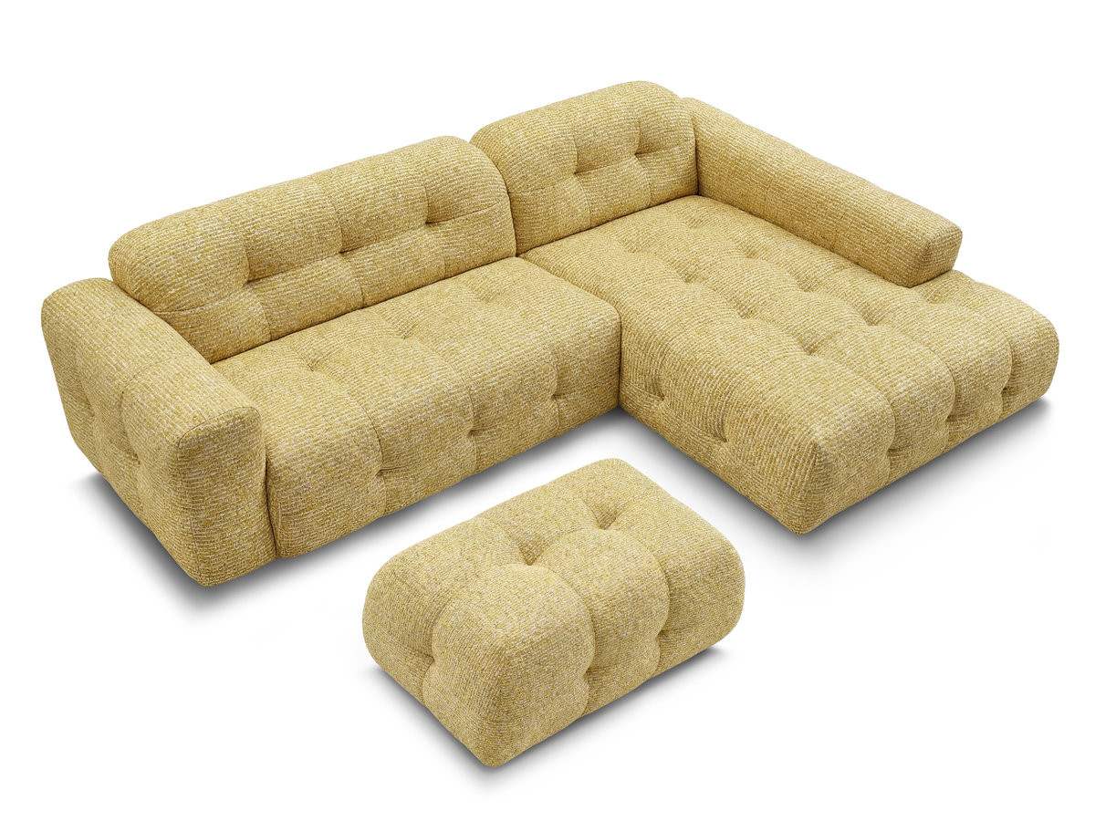 LAURA vaste hoekbank in gemęleerde stof met kleine poef