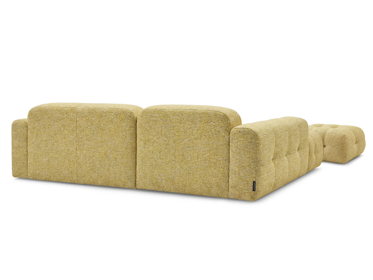 LAURA vaste hoekbank in gemęleerde stof met kleine poef