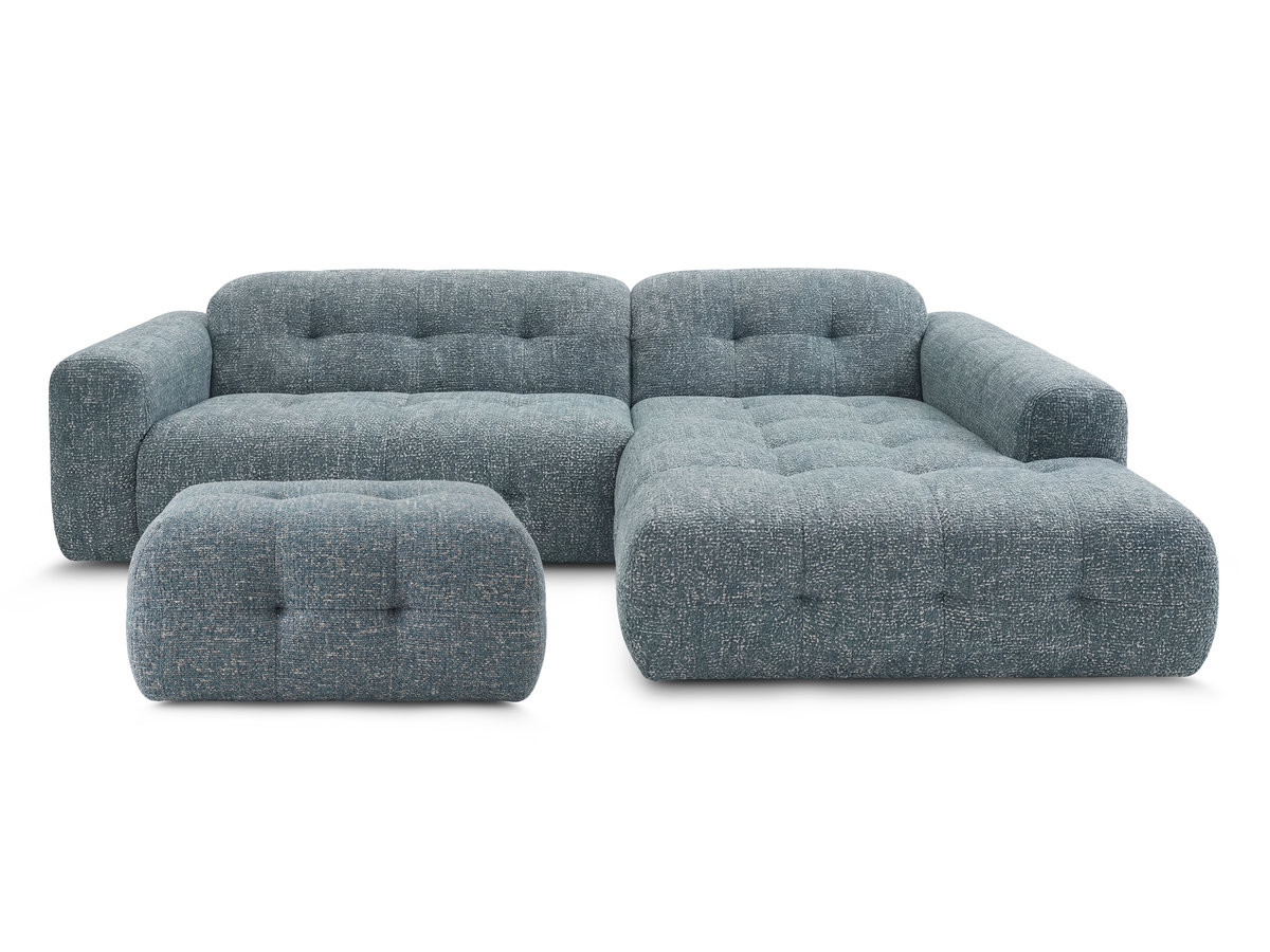 LAURA vaste hoekbank in gemęleerde stof met kleine poef
