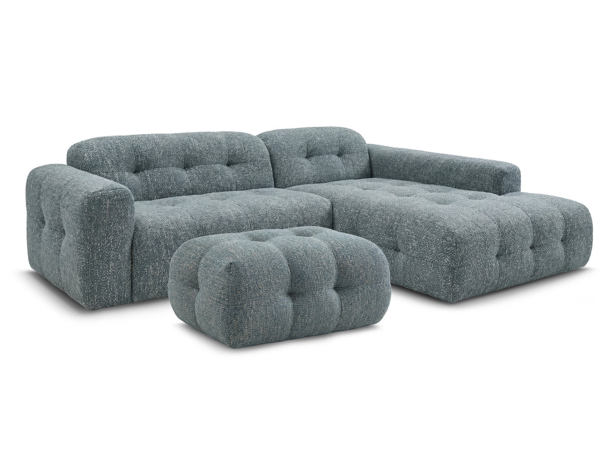 LAURA vaste hoekbank in gemęleerde stof met kleine poef