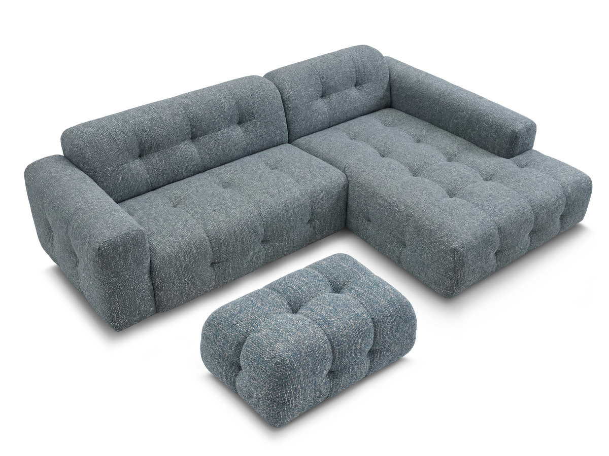 LAURA vaste hoekbank in gemęleerde stof met kleine poef