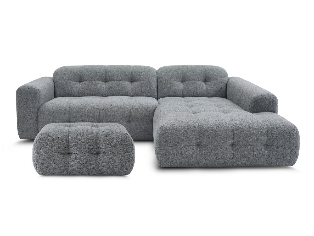 LAURA vaste hoekbank in gemęleerde stof met kleine poef