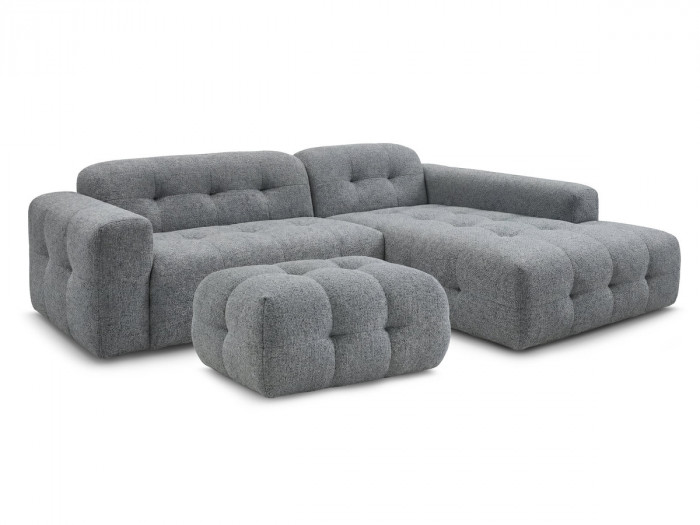 Canapé d'angle fixe LAURA tissu chiné avec petit pouf