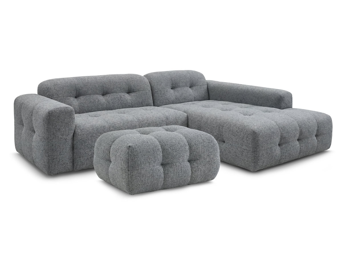 laura vaste hoekbank in gemęleerde stof met kleine poef gekleurd donkergrijs