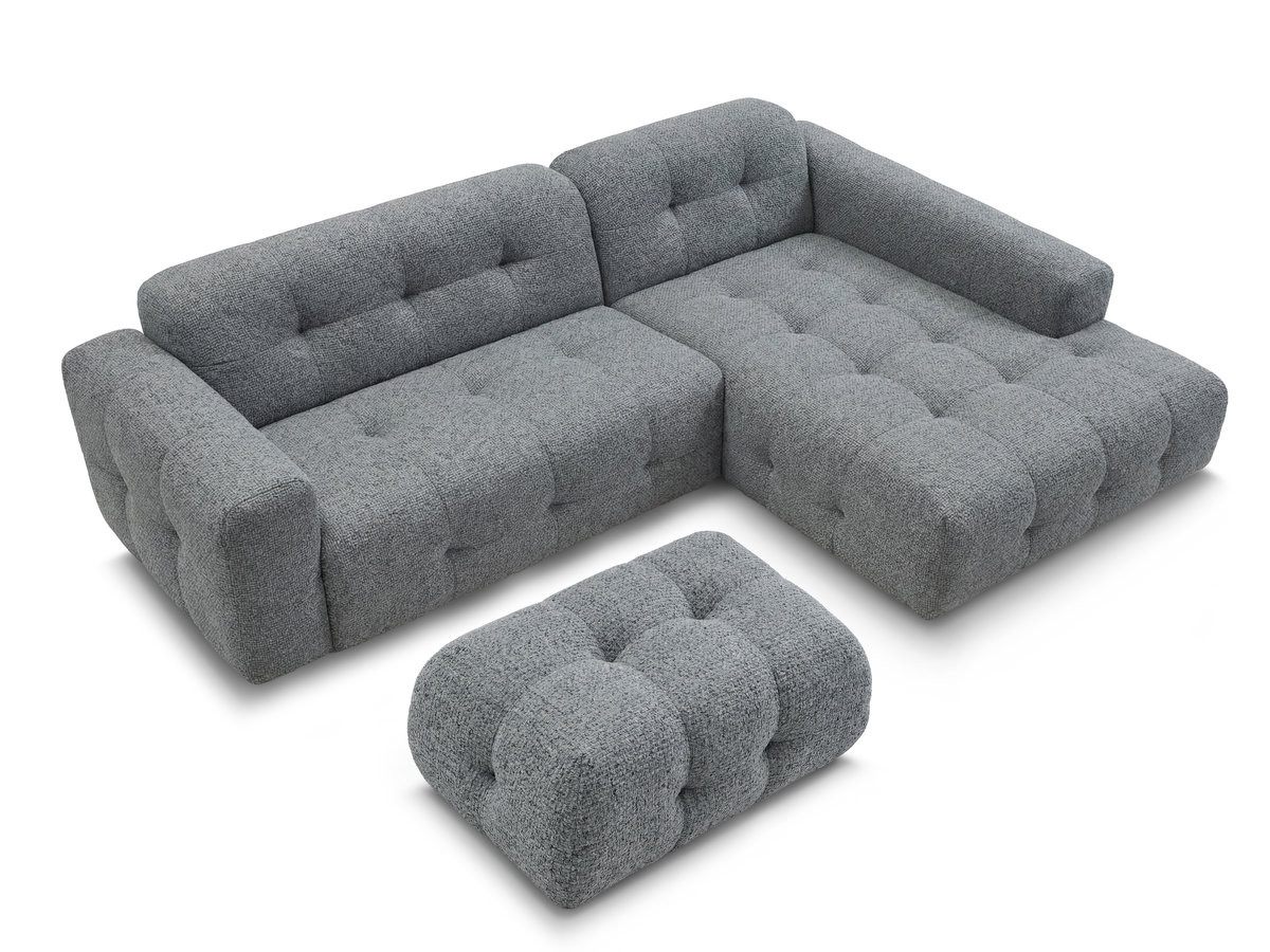 LAURA vaste hoekbank in gemęleerde stof met kleine poef