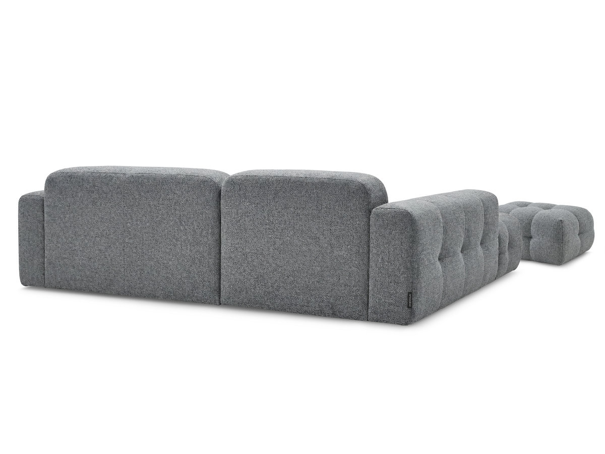 LAURA vaste hoekbank in gemęleerde stof met kleine poef