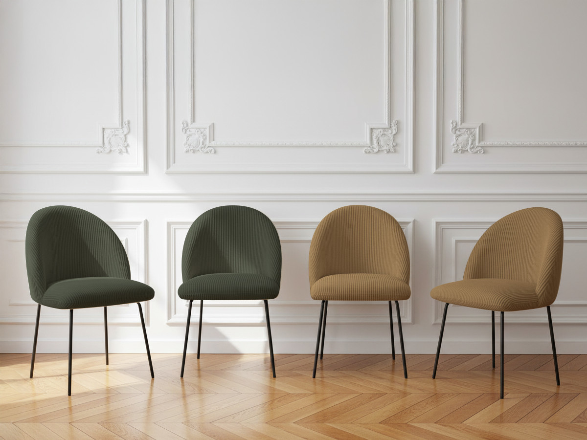 Lot de chaises LALIE tissu velours côtelé et pieds métal noir jaune et vert   BOBOCHIC