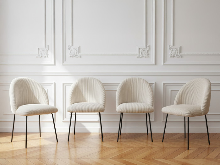 Lot de chaises LALIE tissu velours côtelé et pieds métal noir