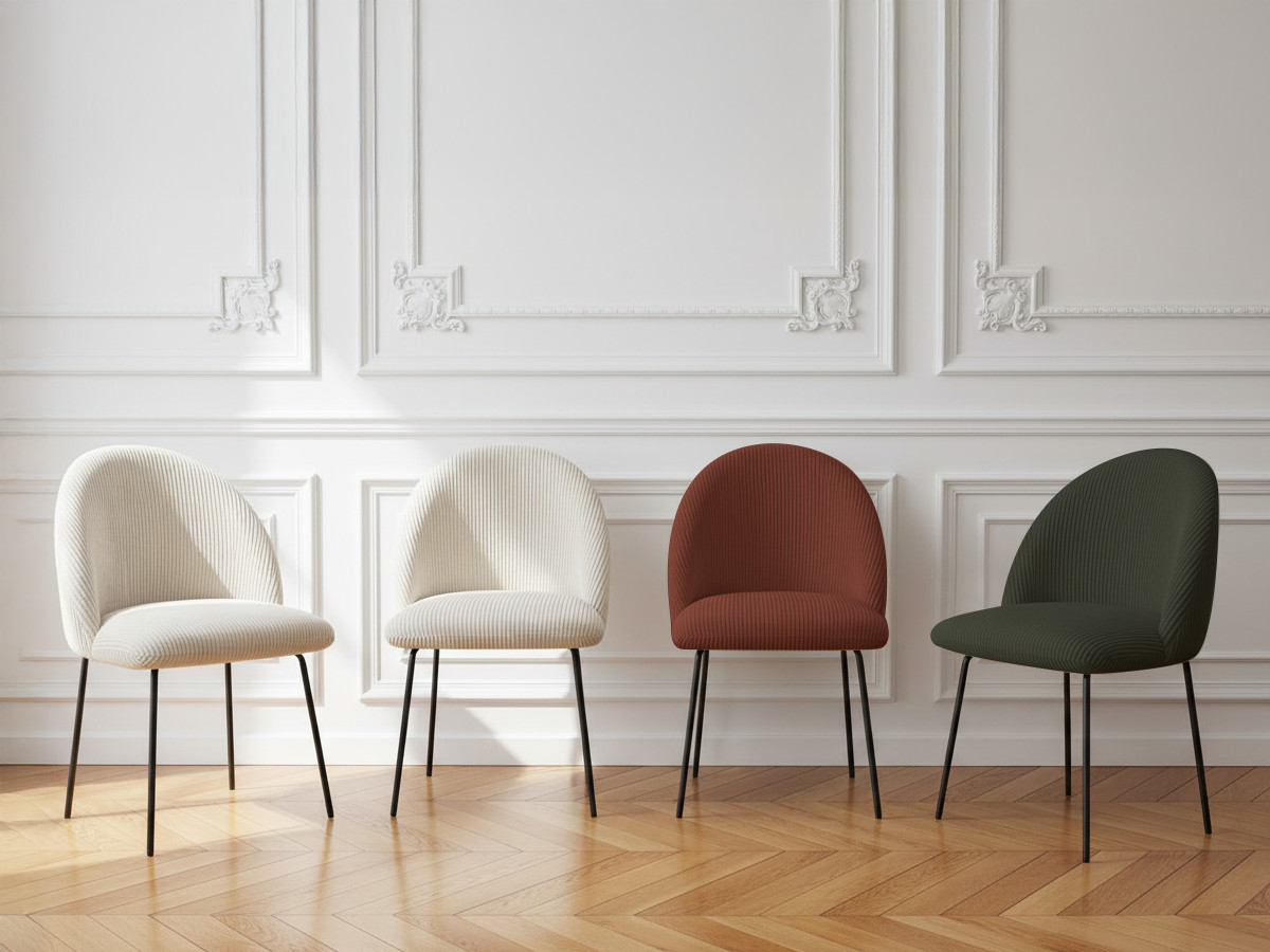 Lot de chaises LALIE tissu velours côtelé et pieds métal noir