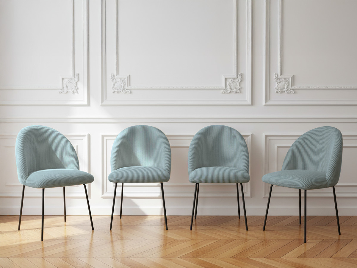 Lot de chaises LALIE tissu velours côtelé et pieds métal noir