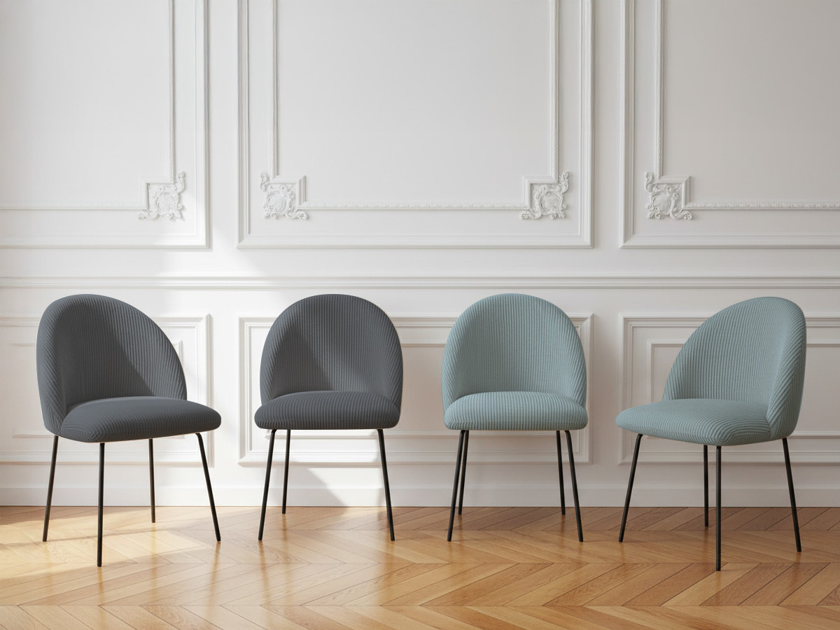 Lot de chaises LALIE tissu velours côtelé et pieds métal noir gris foncé et bleu clair   BOBOCHIC