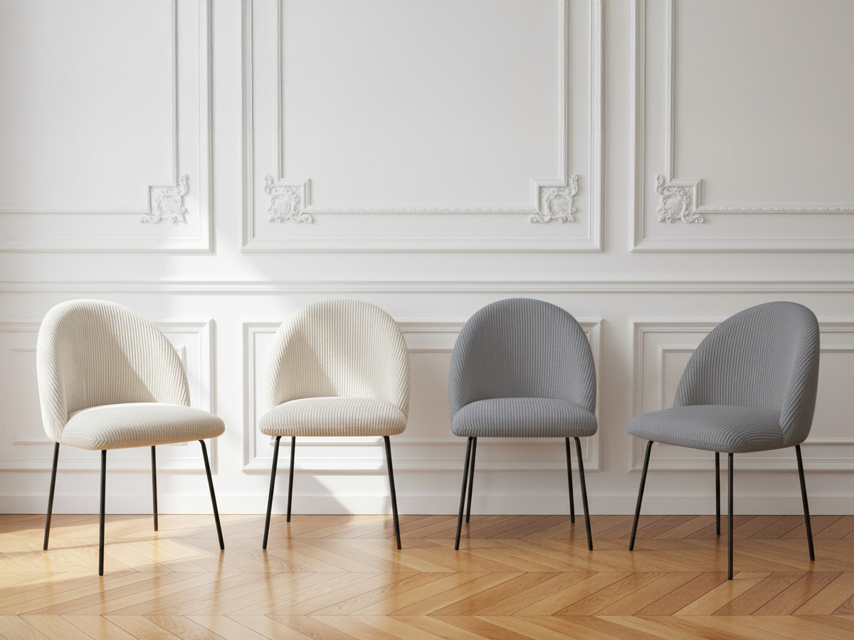 Lot de chaises LALIE tissu velours côtelé et pieds métal noir beige et gris clair   BOBOCHIC