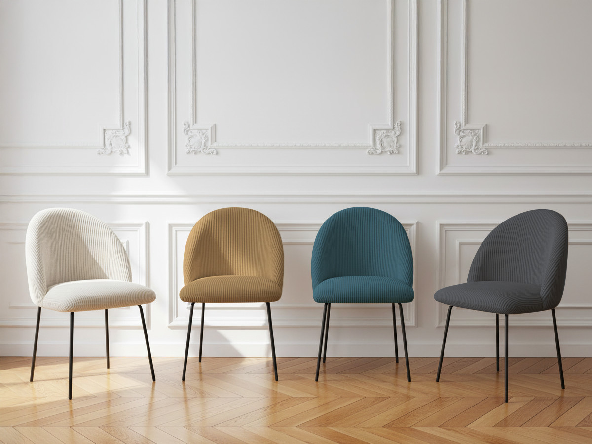 Lot de chaises LALIE tissu velours côtelé et pieds métal noir