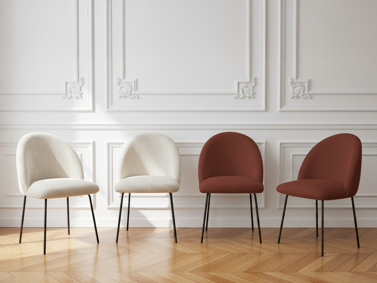 Lot de chaises LALIE tissu velours côtelé et pieds métal noir beige et orange   BOBOCHIC