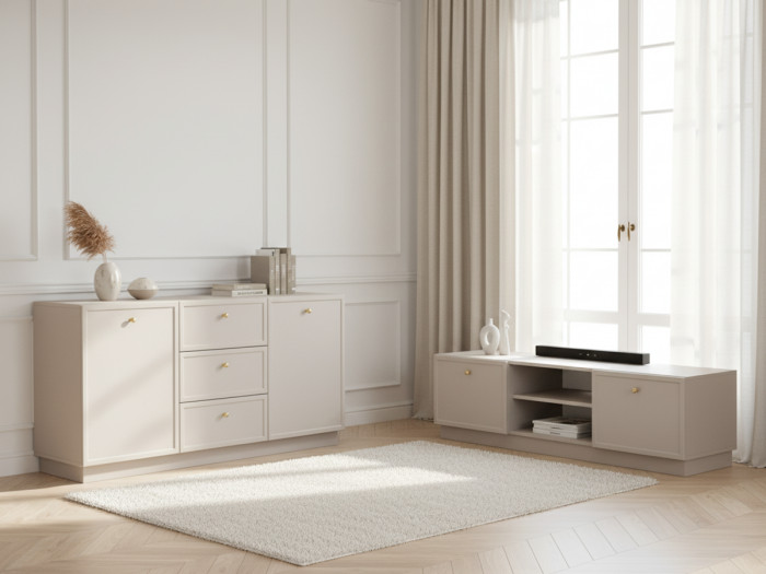 Ensemble LORINA avec buffet 150 cm + meuble TV 150 cm poignées or