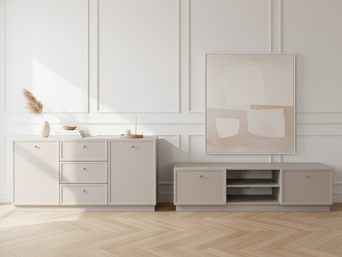 Ensemble LORINA avec buffet 150 cm + meuble TV 150 cm poignées or