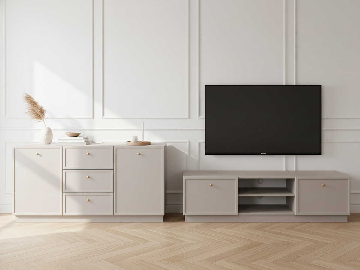 Ensemble LORINA avec buffet 150 cm + meuble TV 150 cm poignées or