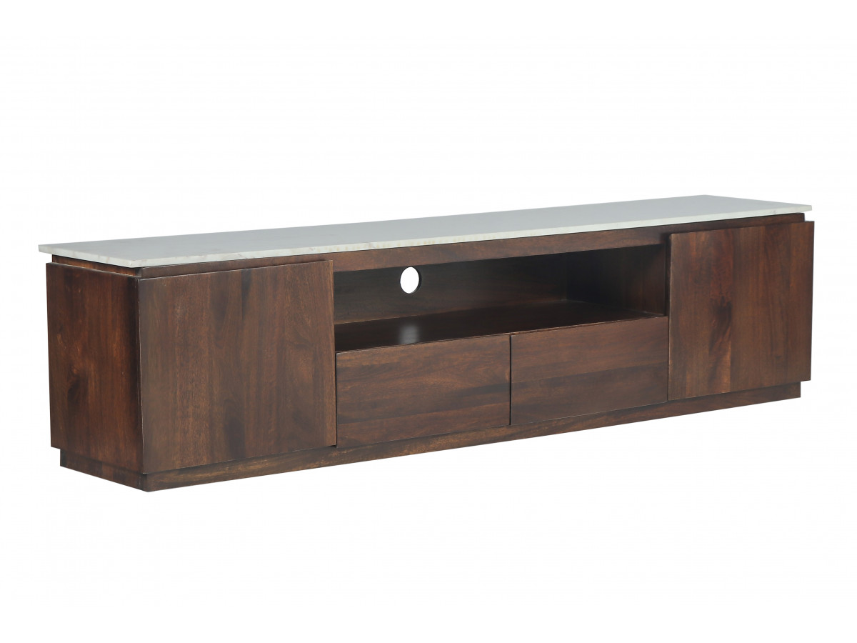 BARBARA set bestaande uit een dressoir van 200 cm, een tv-meubel van 200 cm en een salontafel van massief mangohout en marmer.