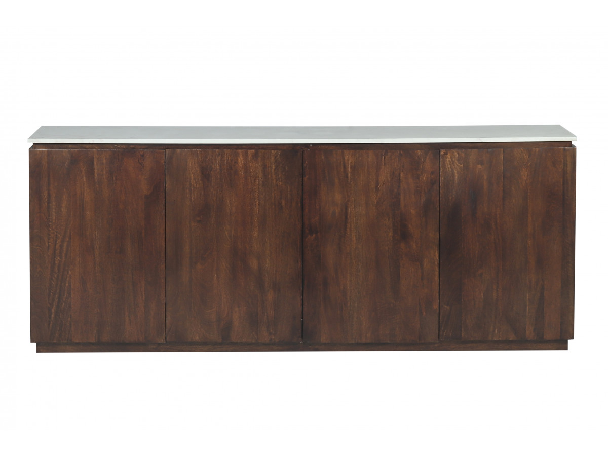 BARBARA set met dressoir van 200 cm + tv-meubel van 200 cm, uitgevoerd in massief mangohout en marmer.