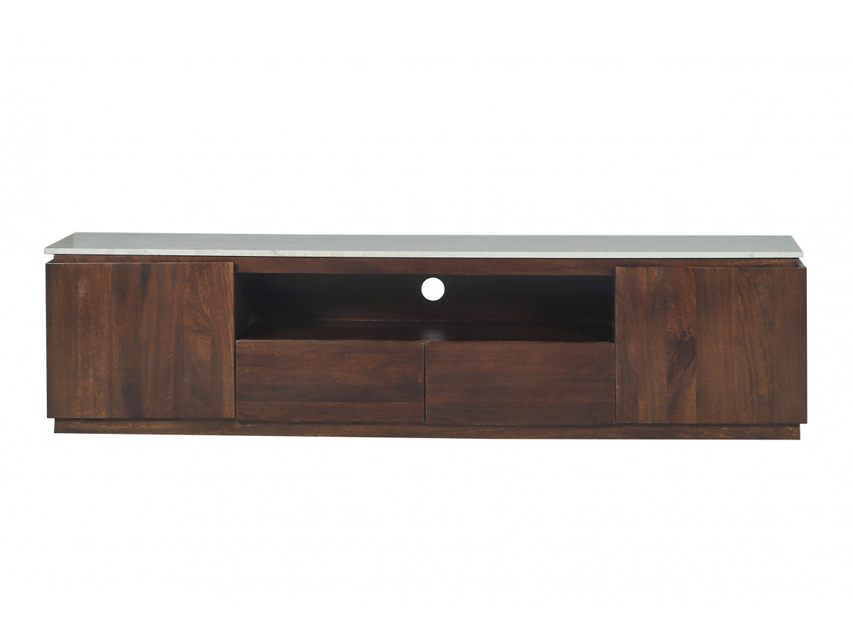 BARBARA set met dressoir van 200 cm + tv-meubel van 200 cm, uitgevoerd in massief mangohout en marmer.