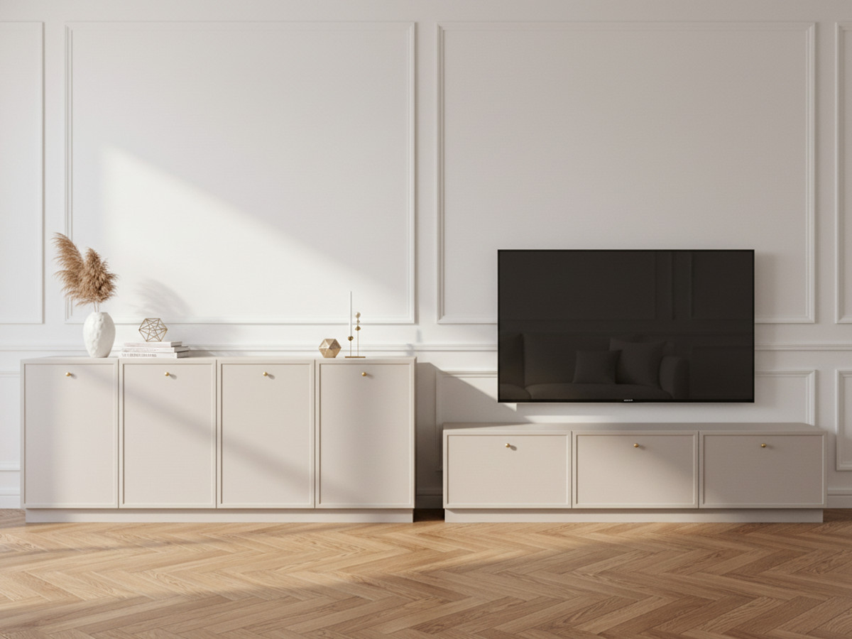 Ensemble LORINA avec buffet 200 cm + meuble TV 200 cm poignées or