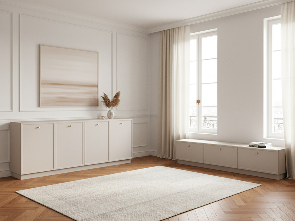 Ensemble LORINA avec buffet 200 cm + meuble TV 200 cm poignées or