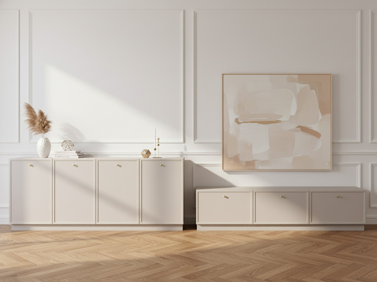 Ensemble LORINA avec buffet 200 cm + meuble TV 200 cm poignées or