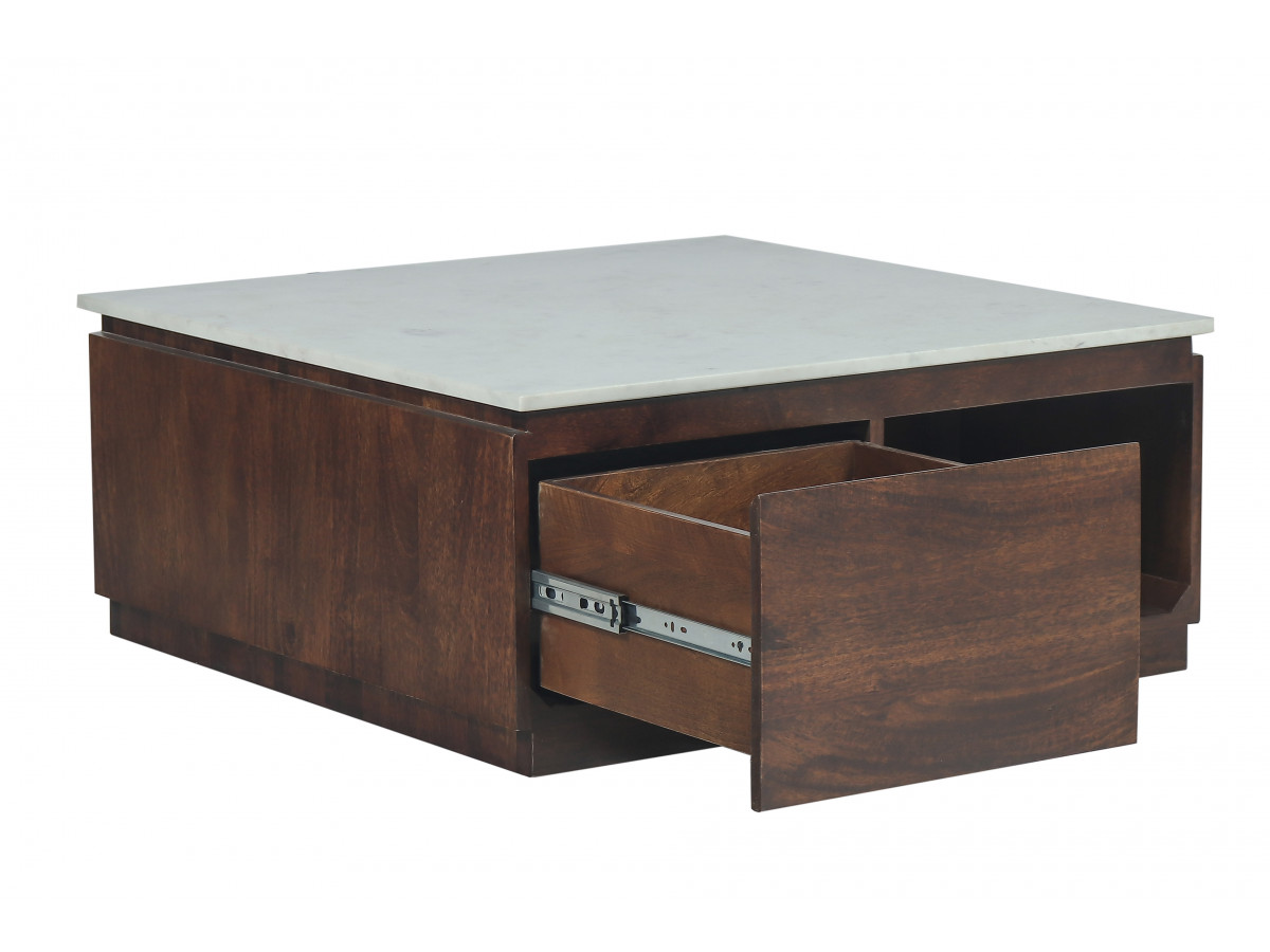 BARBARA set bestaande uit een dressoir van 200 cm, een tv-meubel van 200 cm en een salontafel van massief mangohout en marmer.