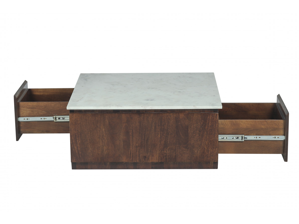 BARBARA set bestaande uit een dressoir van 200 cm, een tv-meubel van 200 cm en een salontafel van massief mangohout en marmer.