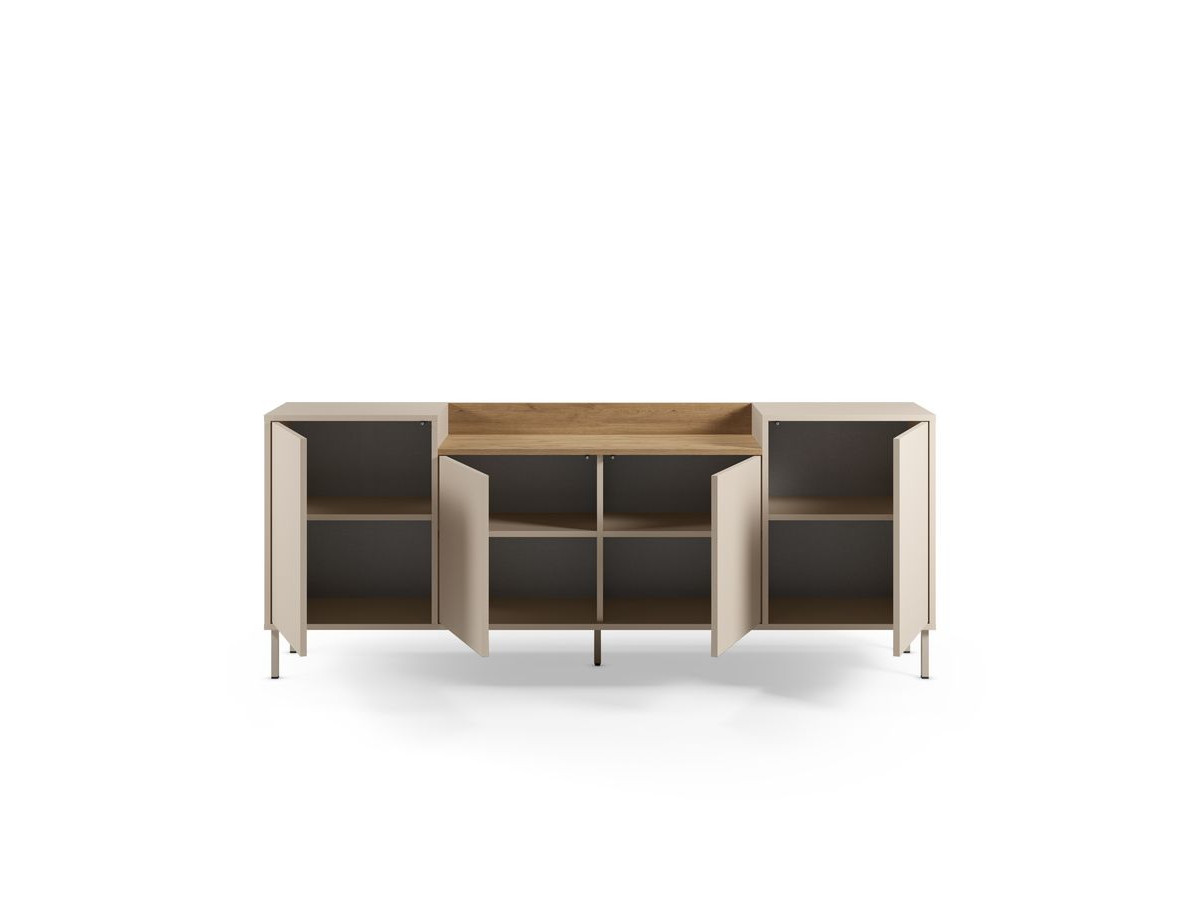 Set LINO buffet 200 cm + TV-meubel 180 cm eiken effect blad en metalen poten