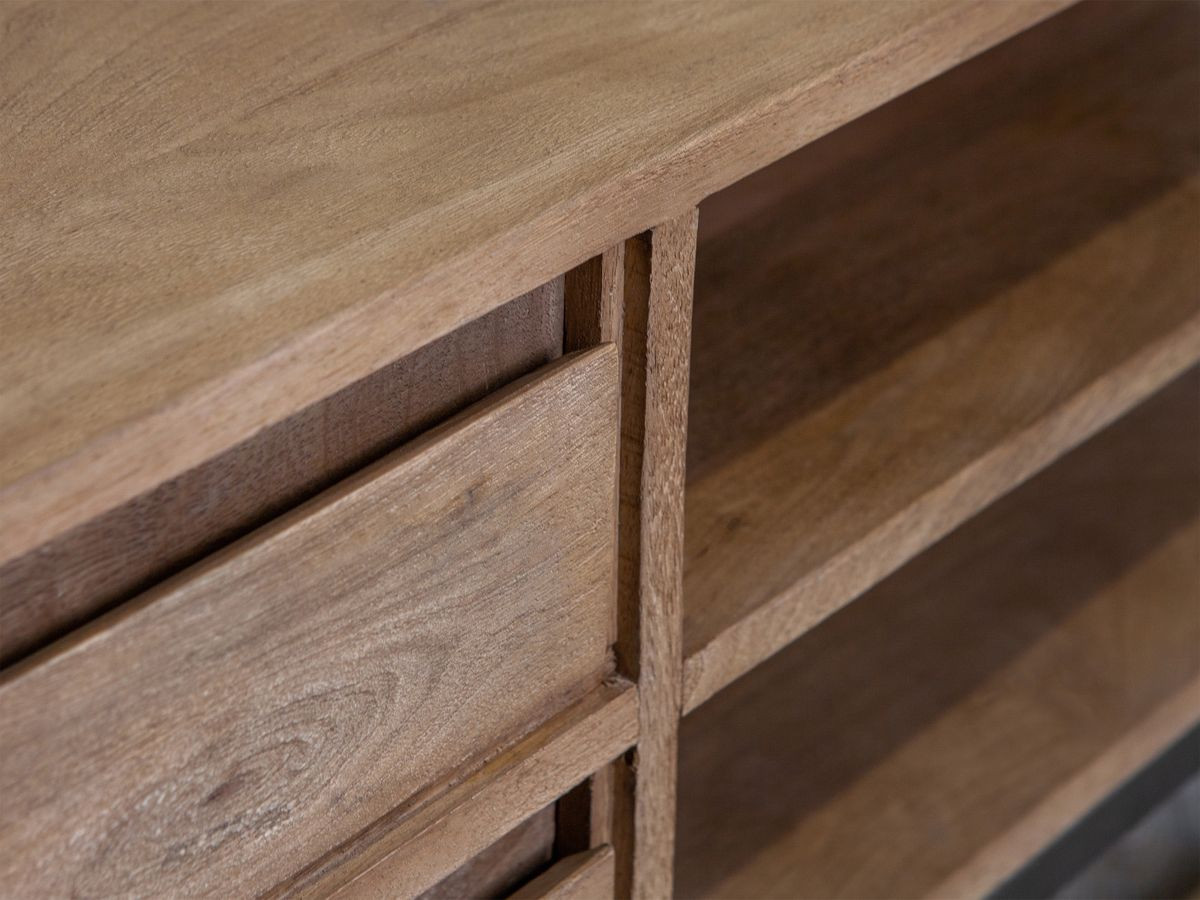Ensemble BERGERAC avec buffet 190 cm + meuble TV 200 cm + table basse bois massif de manguier
