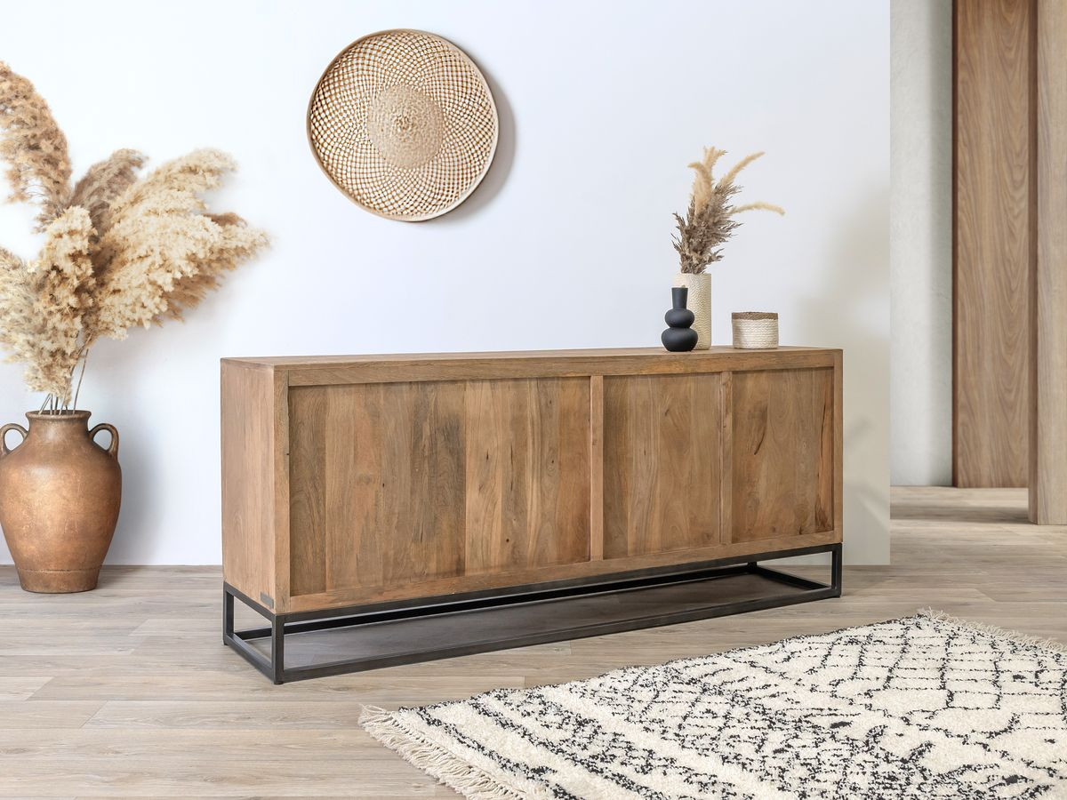 Ensemble BERGERAC avec buffet 190 cm + meuble TV 200 cm + table basse bois massif de manguier