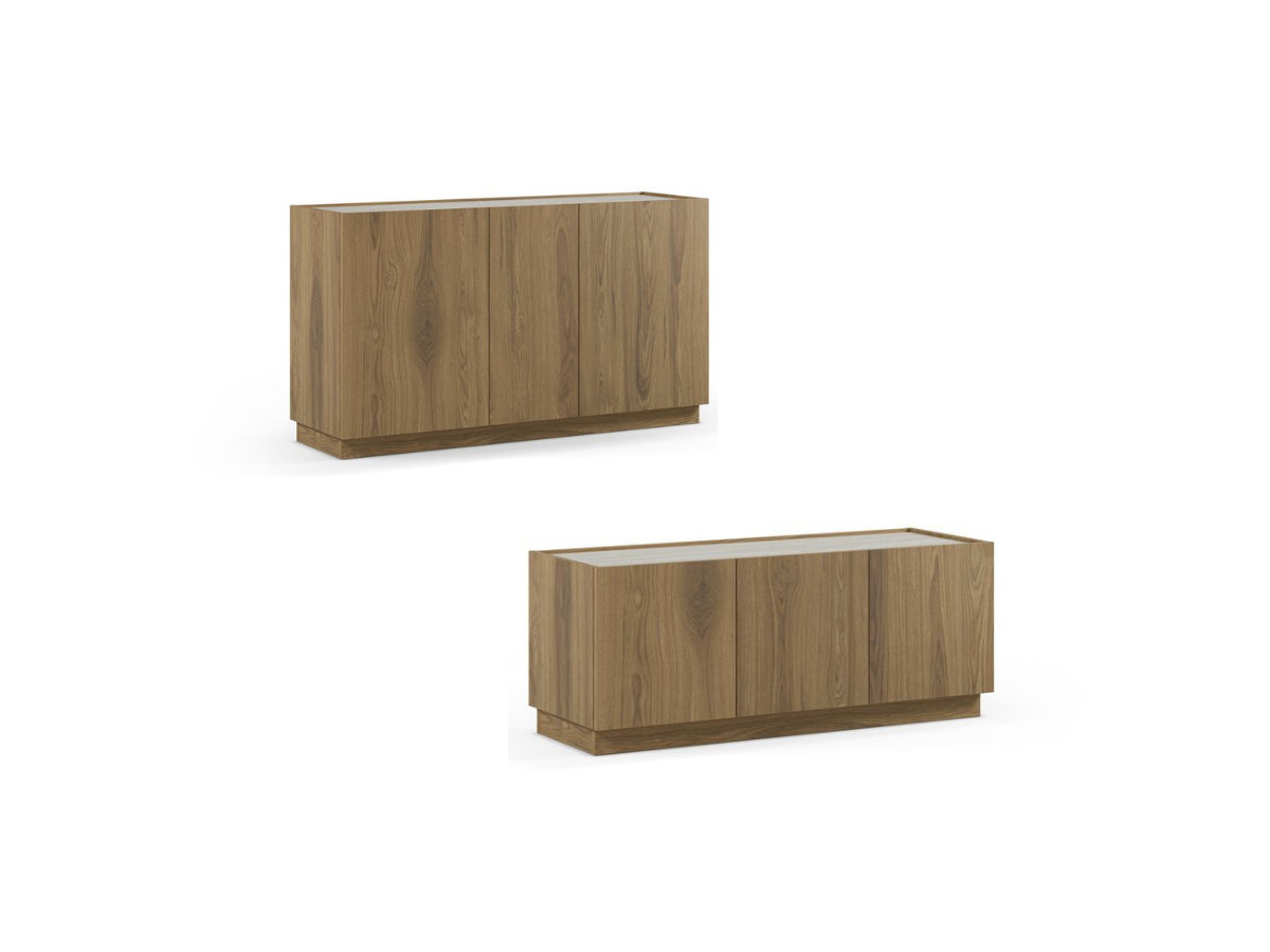 Ensemble MARION avec buffet 140 cm + meuble TV 120 cm effet chêne et travertin