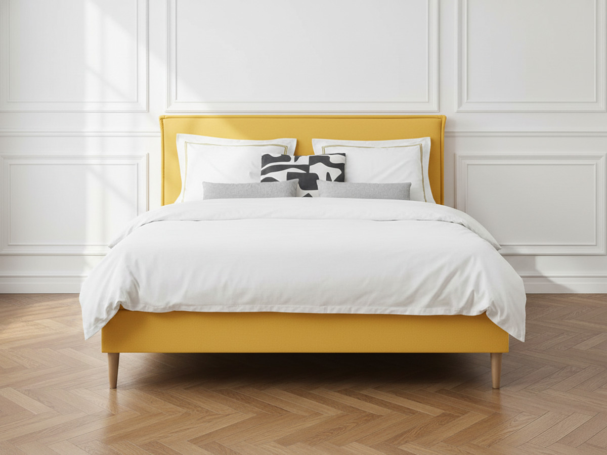 Lit SARY avec lattes massives pieds en bois naturel