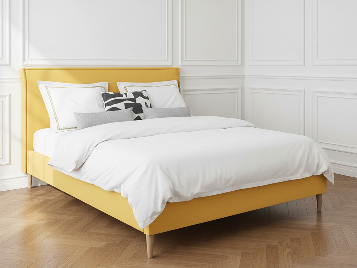 Lit SARY avec lattes massives pieds en bois naturel