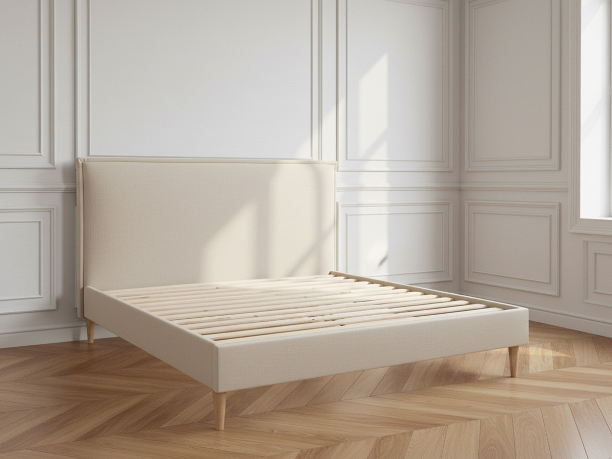 Lit SARY avec lattes massives pieds en bois naturel