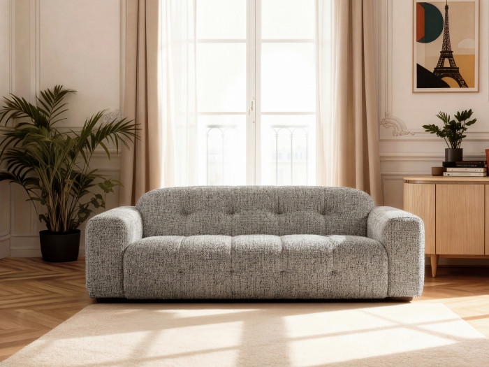 Canapé droit fixe 3 places LAURA tissu chiné