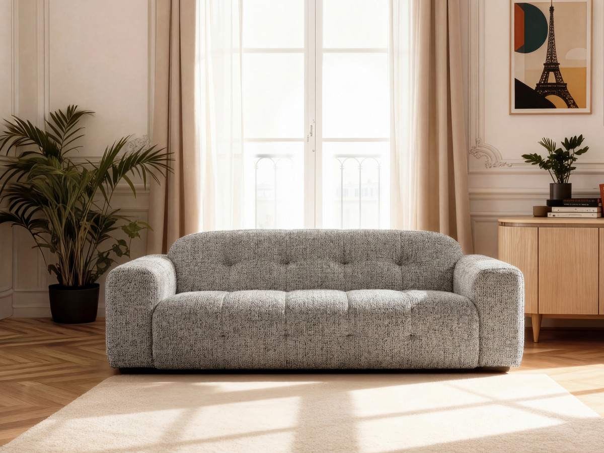 Canapé droit fixe 3 places LAURA tissu chiné