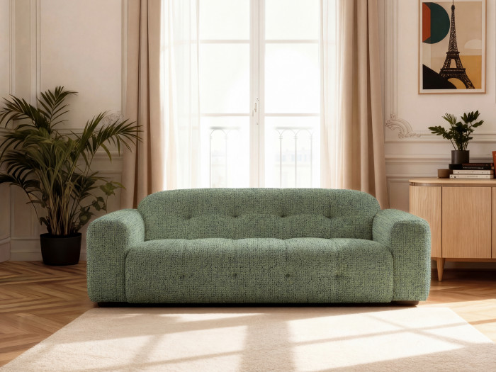 Canapé droit fixe 3 places LAURA tissu chiné