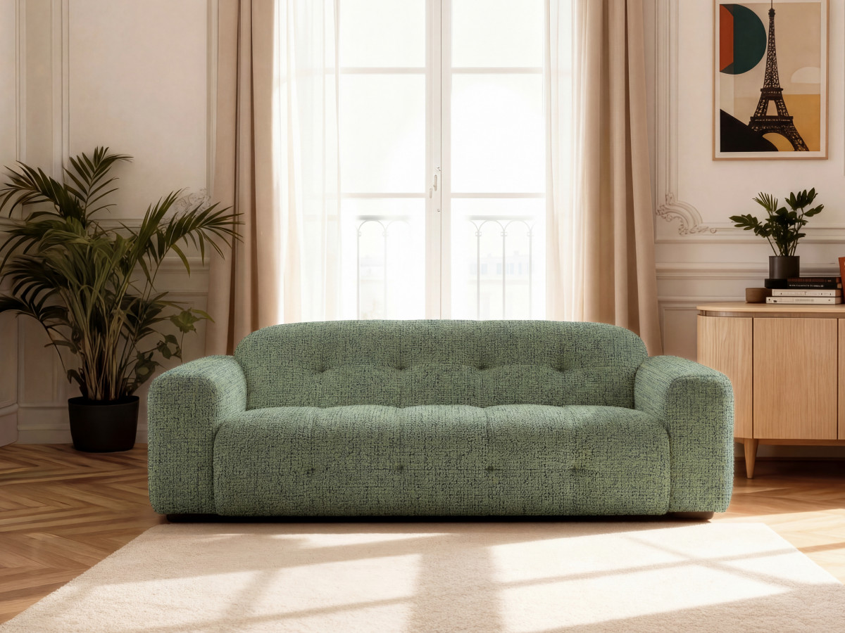 Canapé droit 3 places LAURA chiné vert clair