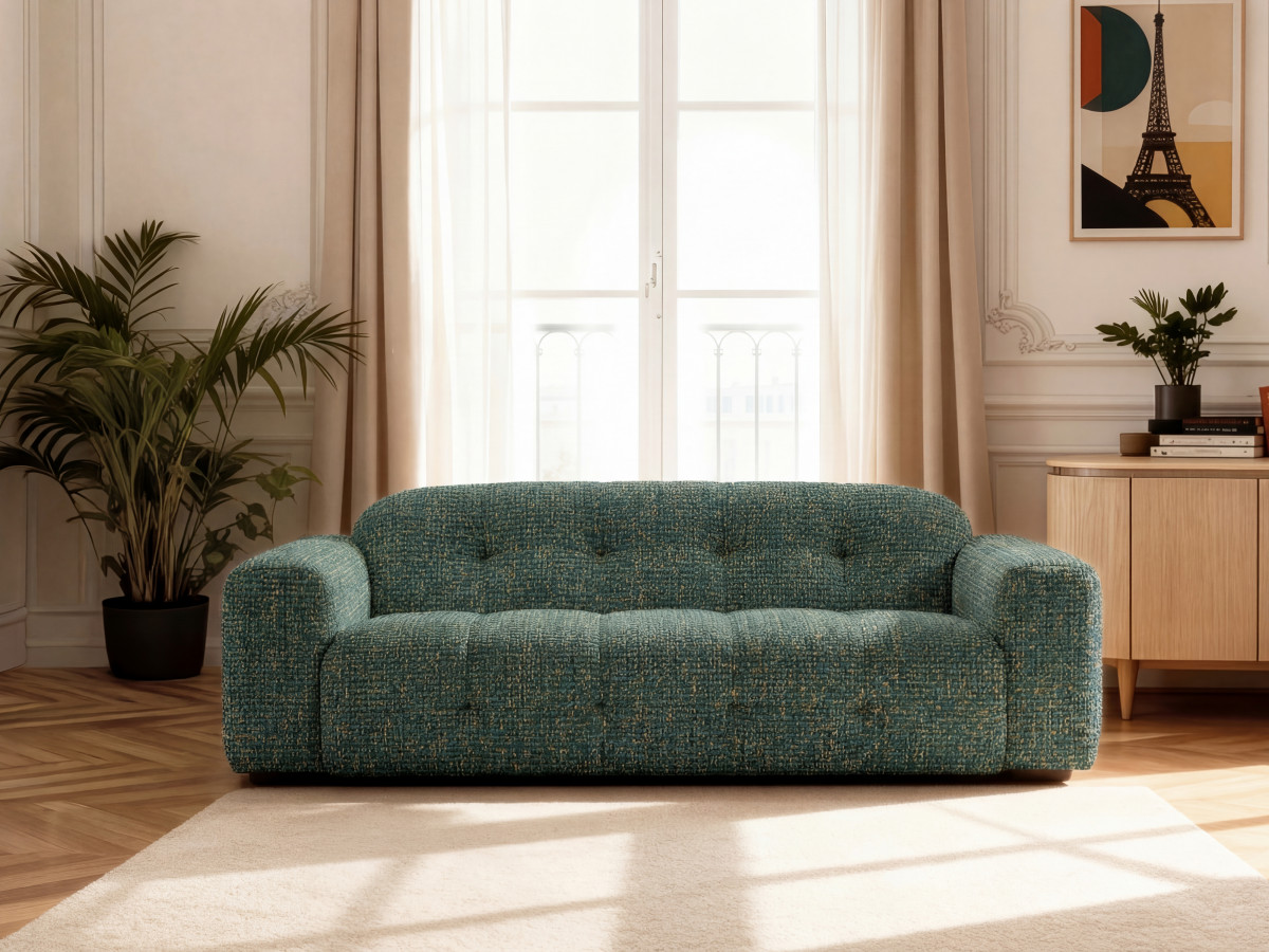 Canapé droit fixe 3 places LAURA tissu chiné